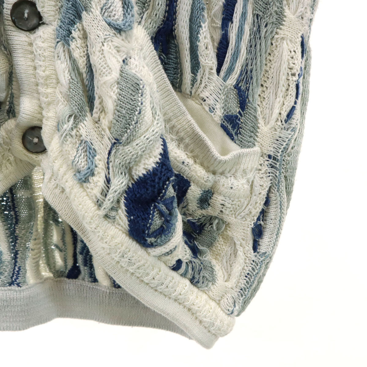 COOGI クージー 90s オーストラリア製 オールド 総柄 長袖 ショールカラー 3D ニットカーディガン SS ホワイト メンズ