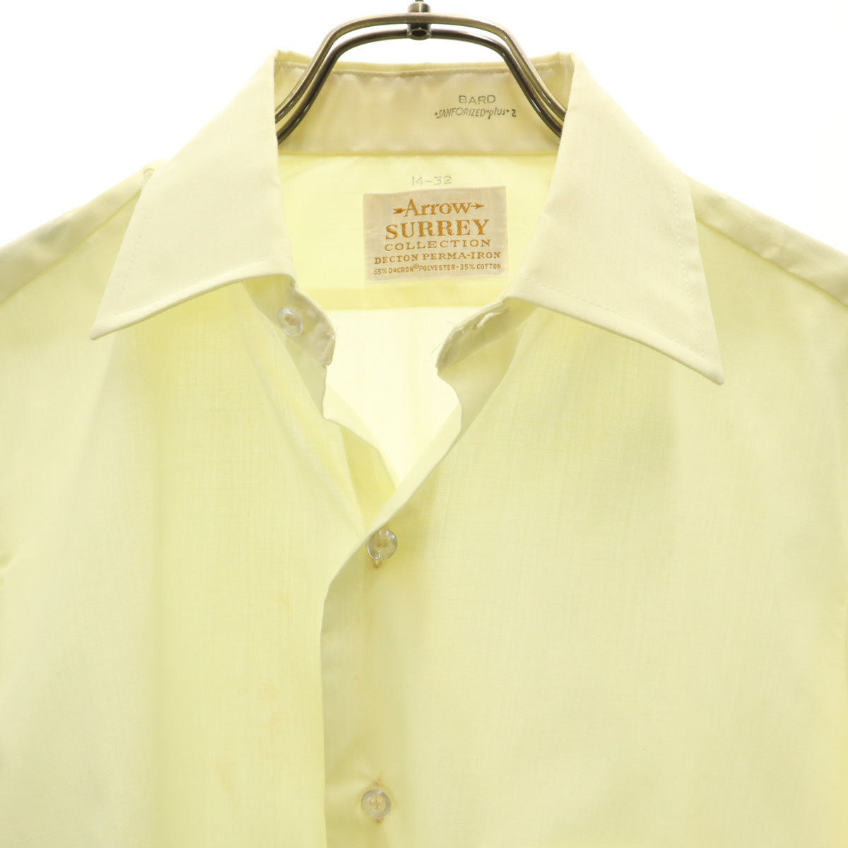 ARROW アロー 70s ヴィンテージ 長袖 シャツ 14-32 イエロー メンズ