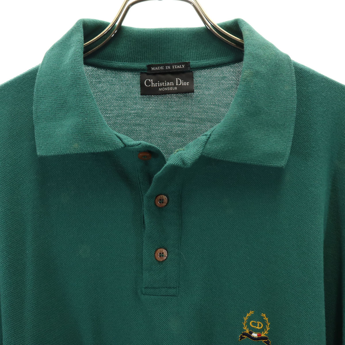 Christian Dior MONSIEUR クリスチャンディオール ムッシュ 90s イタリア製 オールド 長袖 ポロシャツ L グリーン メンズ