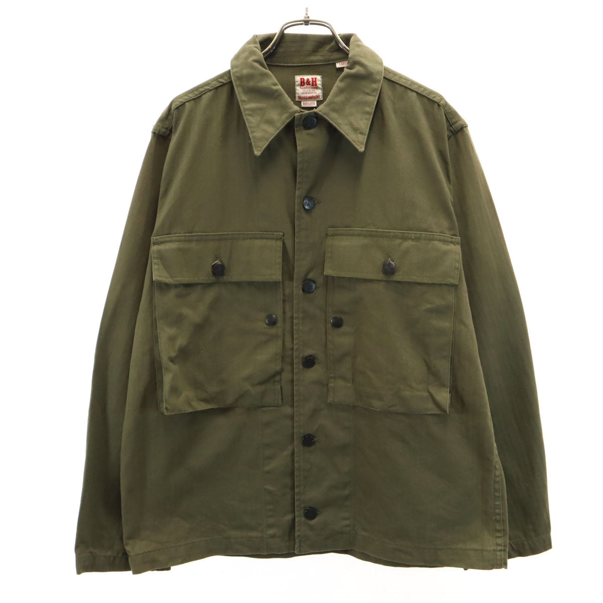 B&H sanforized USA製 ヘリンボーン柄 ミリタリージャケット L カーキ メンズ
