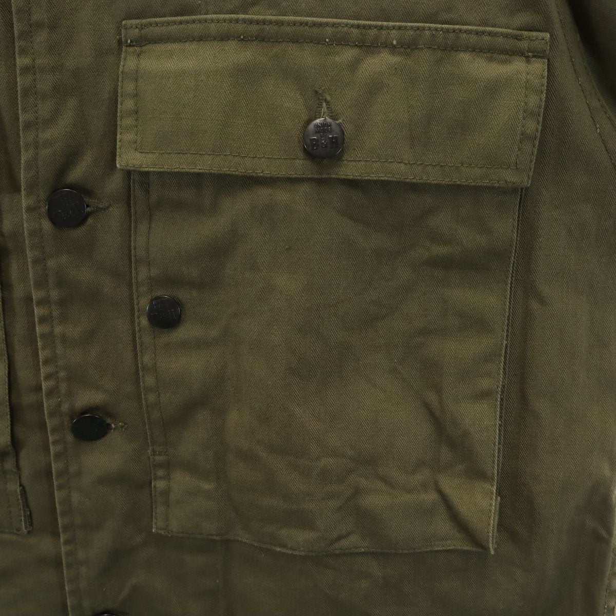 B&H sanforized USA製 ヘリンボーン柄 ミリタリージャケット L カーキ メンズ