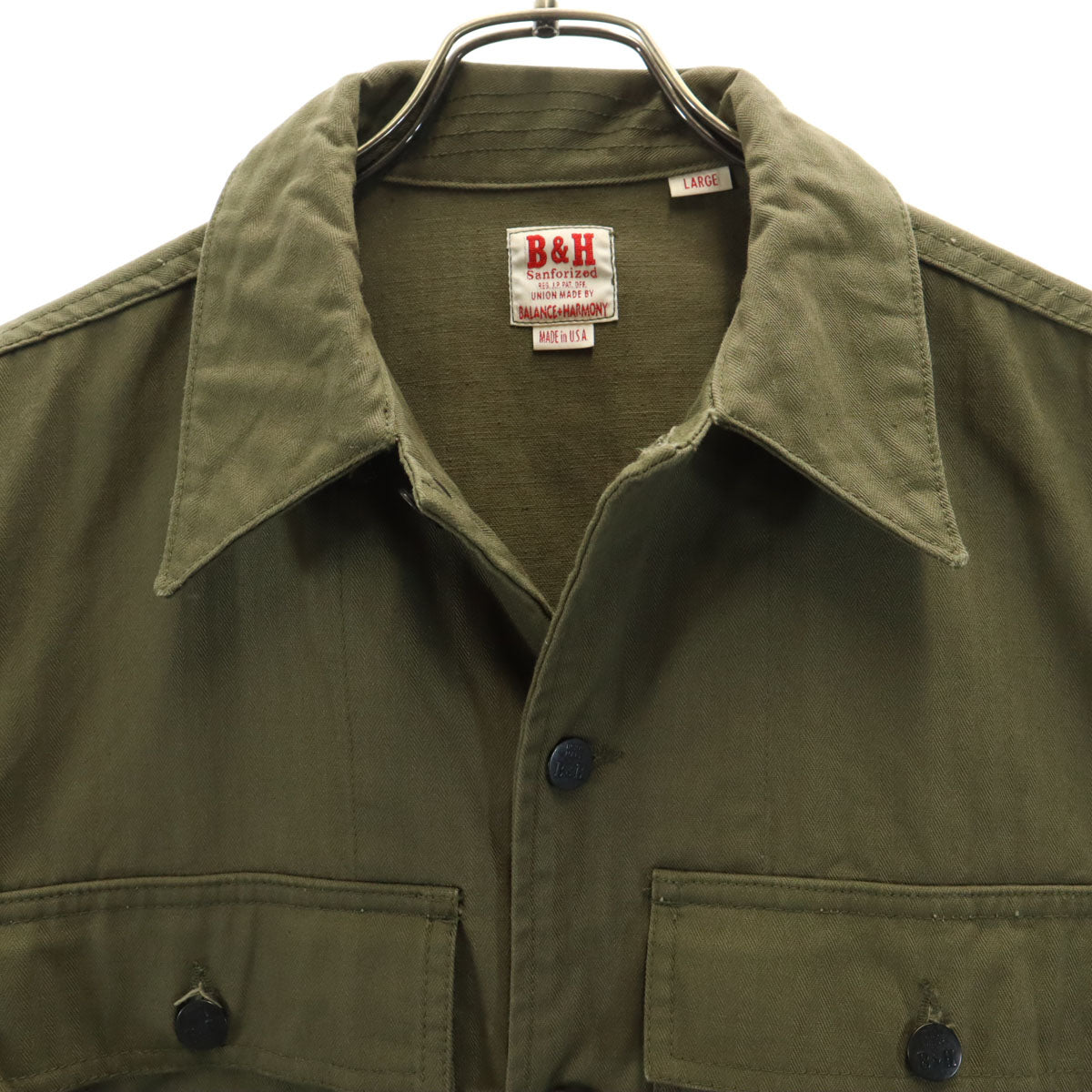 B&H sanforized USA製 ヘリンボーン柄 ミリタリージャケット L カーキ メンズ