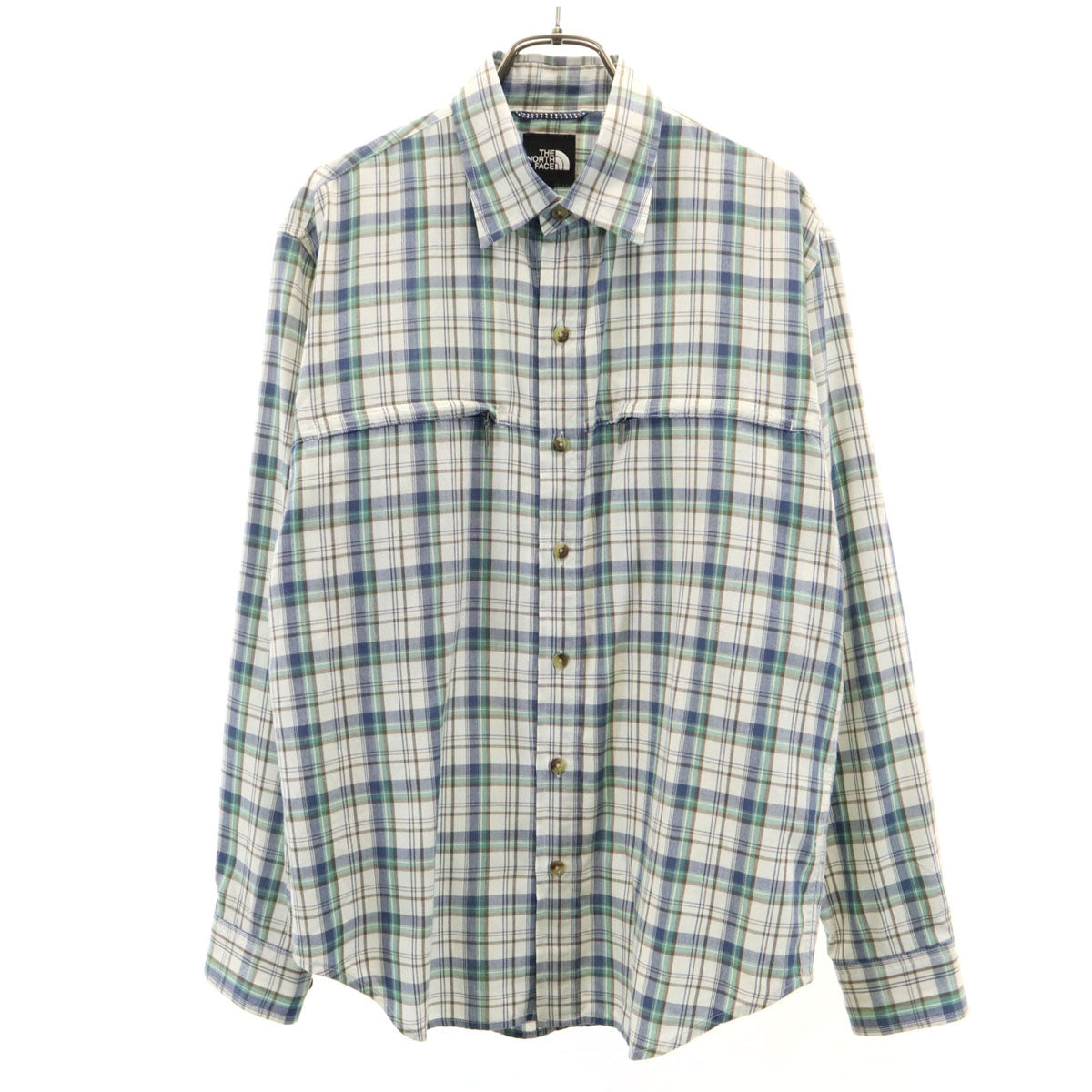 THE NORTH FACE ノースフェイス チェック柄 長袖 ベンチレーション シャツ M アイボリー系 ロールアップ袖 メンズ