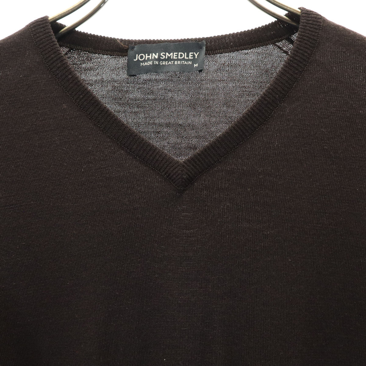 JOHN SMEDLEY ジョンスメドレー イギリス製 長袖 Vネック ニット M ダークブラウン セーター メンズ