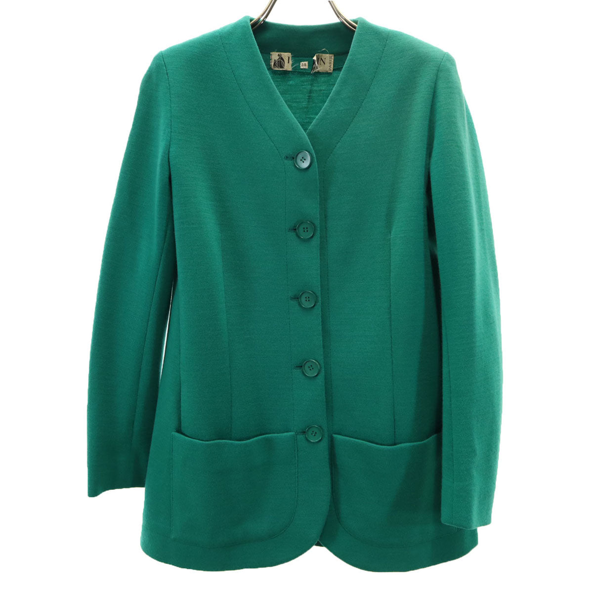 LANVIN BOUTIQUE ランバン ブティック 80s フランス製 ヴィンテージ ノーカラージャケット 38 グリーン レディース