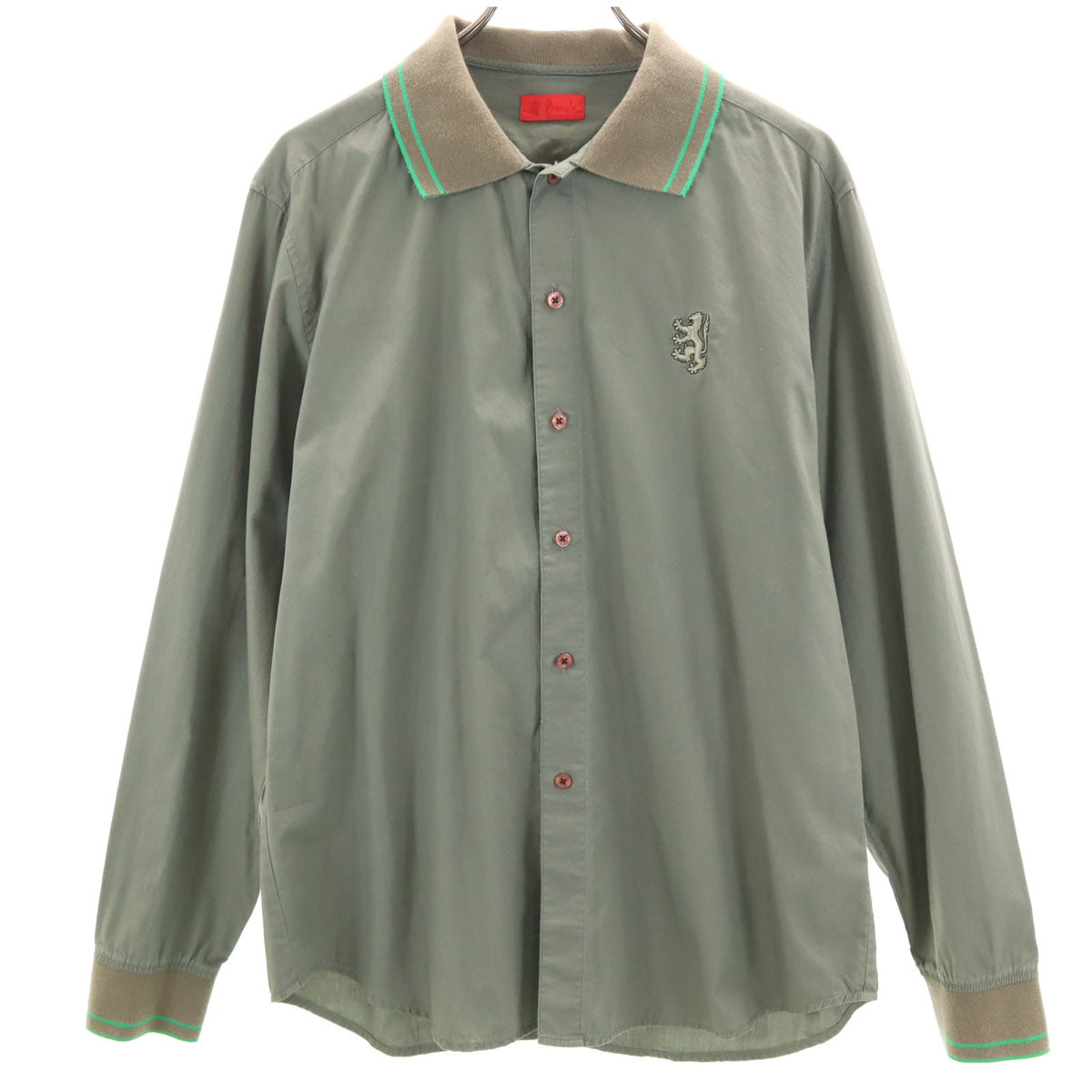 Pringle プリングル 長袖 コットンシャツ 15 1/2 オリーブ系 メンズ