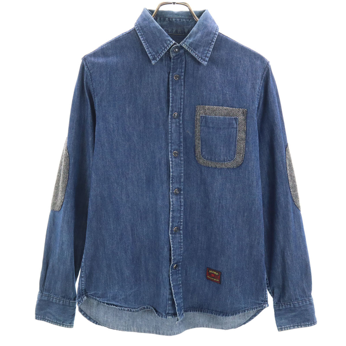 BEAMS ビームス 長袖 デニムシャツ M インディゴ エルボーパッチ メンズ