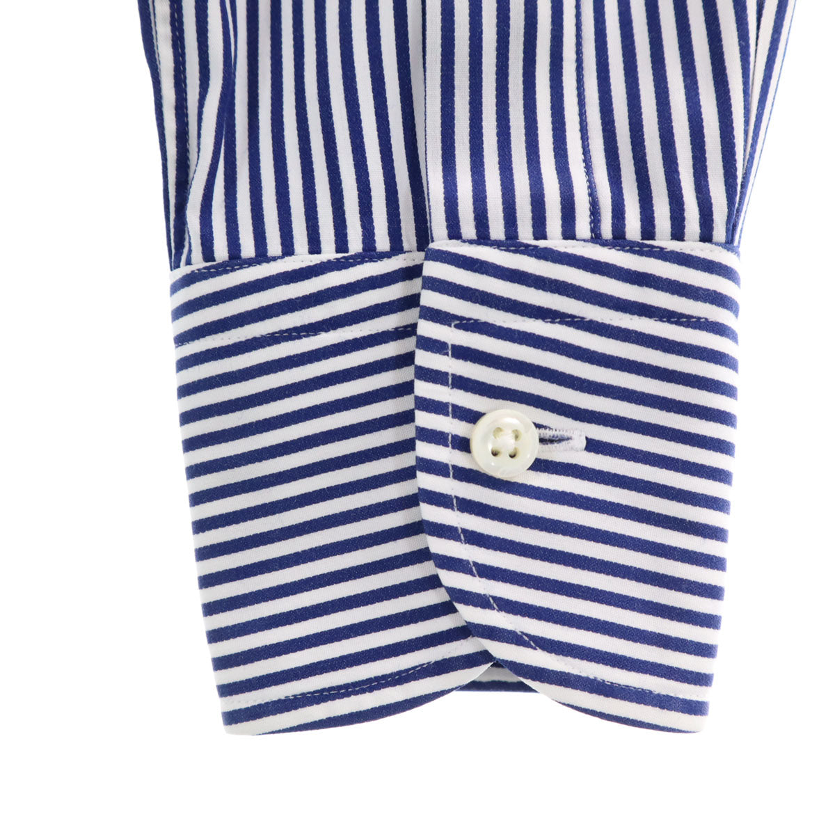 SHIPS シップス 日本製 ストライプ柄 長袖 ボタンダウンシャツ 37 ネイビー メンズ