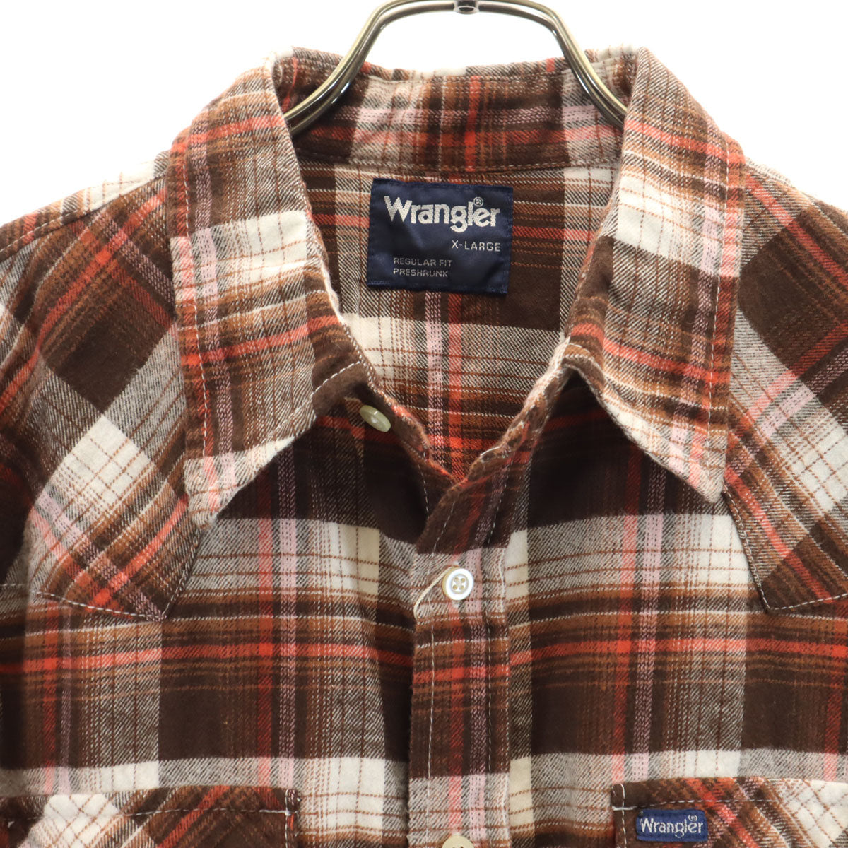 未使用 Wrangler ラングラー チェック柄 長袖 ビエラ ウエスタンシャツ XL ブラウン メンズ