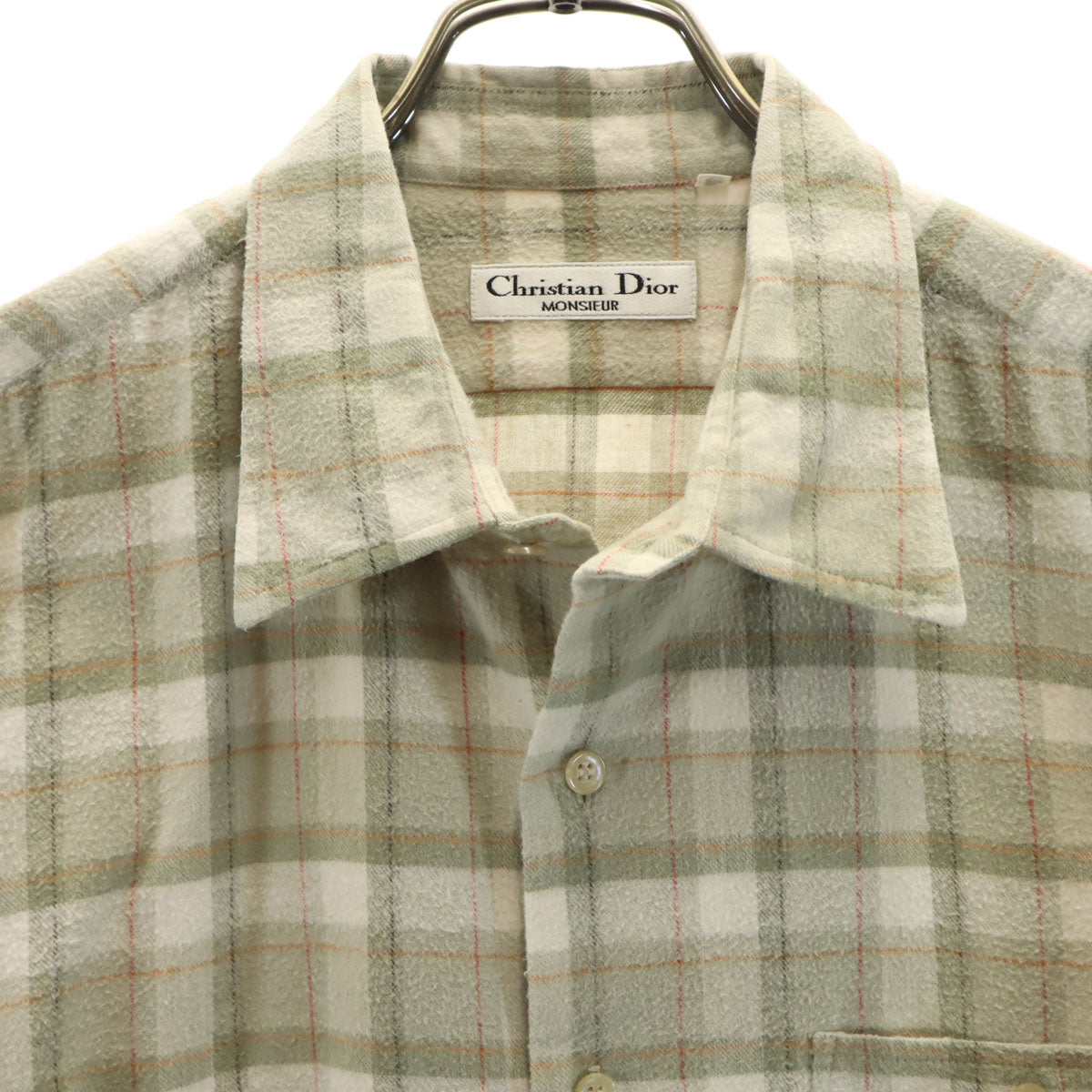Christian Dior MONSIEUR クリスチャンディオール ムッシュ 90s オールド チェック柄 長袖 ネルシャツ LL グリーングレー系 メンズ