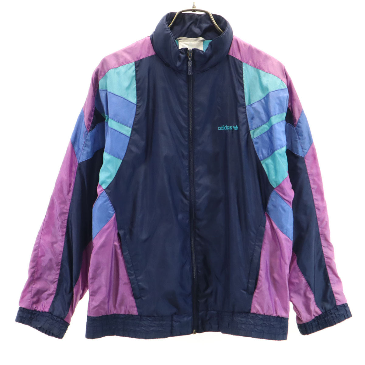 adidas アディダス 80s ヴィンテージ トレフォイルロゴ刺繍 ナイロンジャケット M ネイビー メンズ
