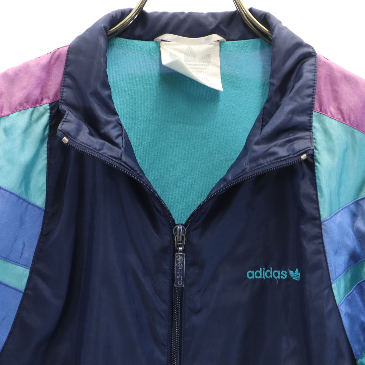 adidas アディダス 80s ヴィンテージ トレフォイルロゴ刺繍 ナイロンジャケット M ネイビー メンズ