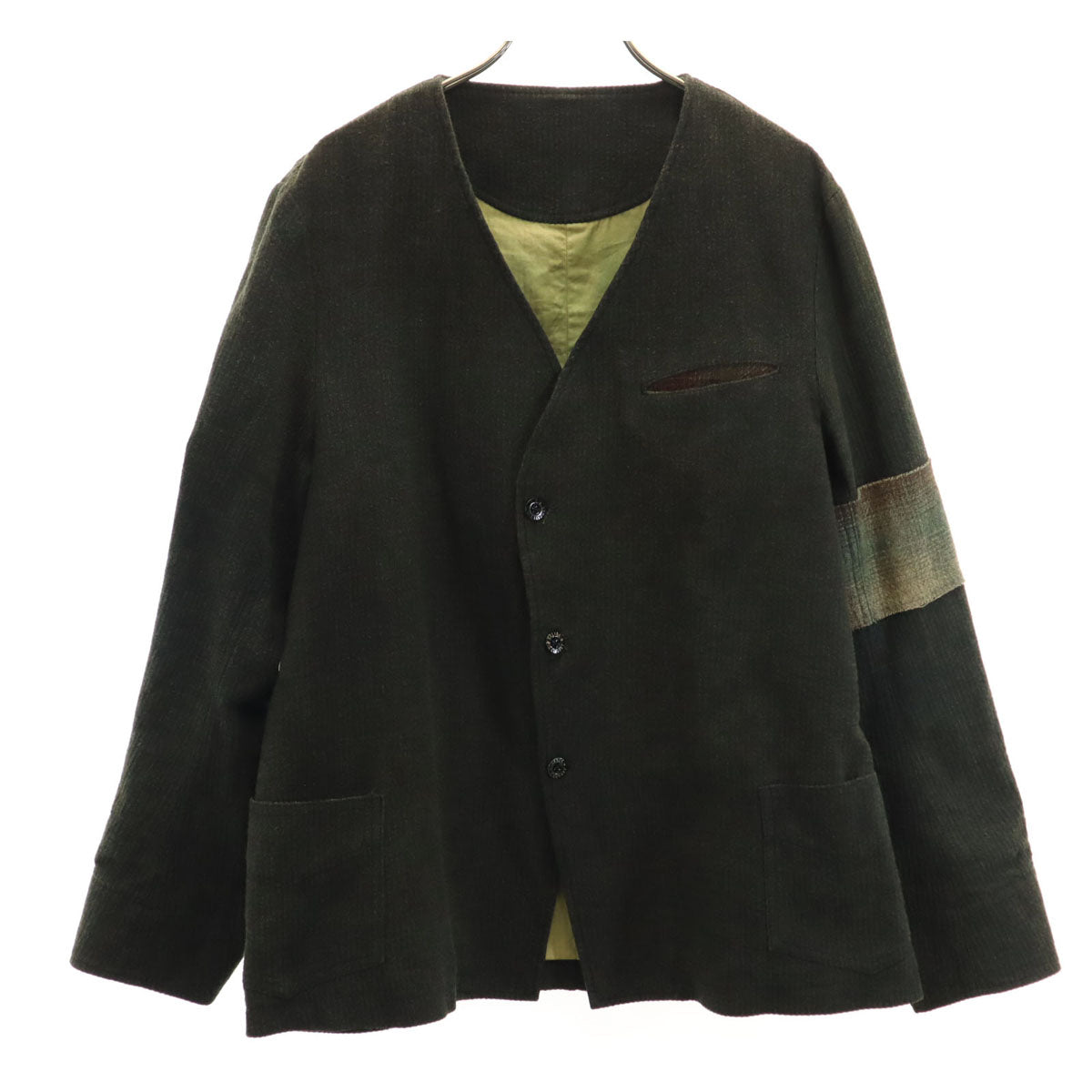 SOLID ELEGANT ソリッドエレガント フレンチワーク ノーカラージャケット グリーン系 メンズ SOLID ELEGANT ソリッドエレガント フレンチワーク ノーカラー