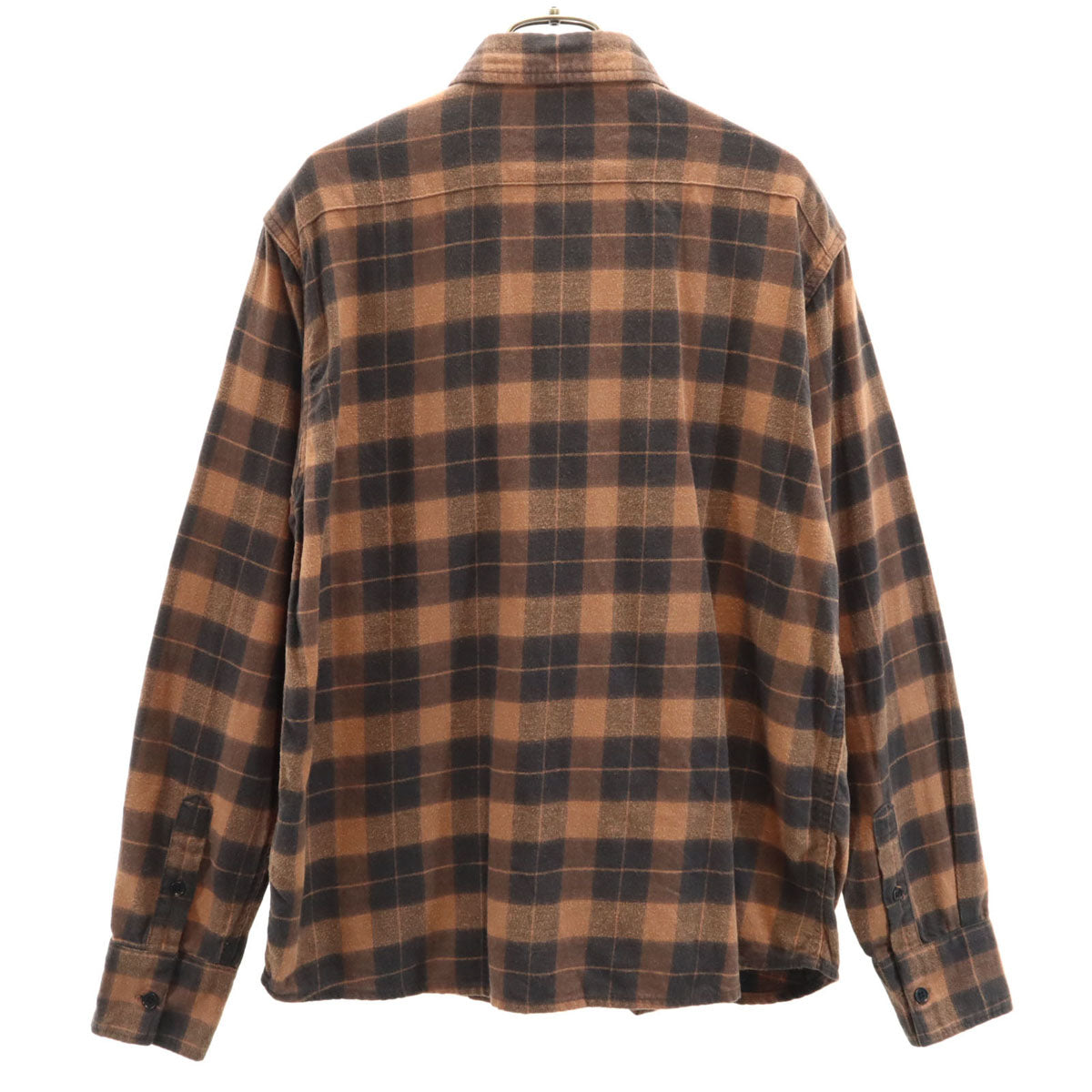 PHENOMENON フェノメノン 日本製 チェック柄 長袖 コットンシャツ L オレンジ系 メンズ