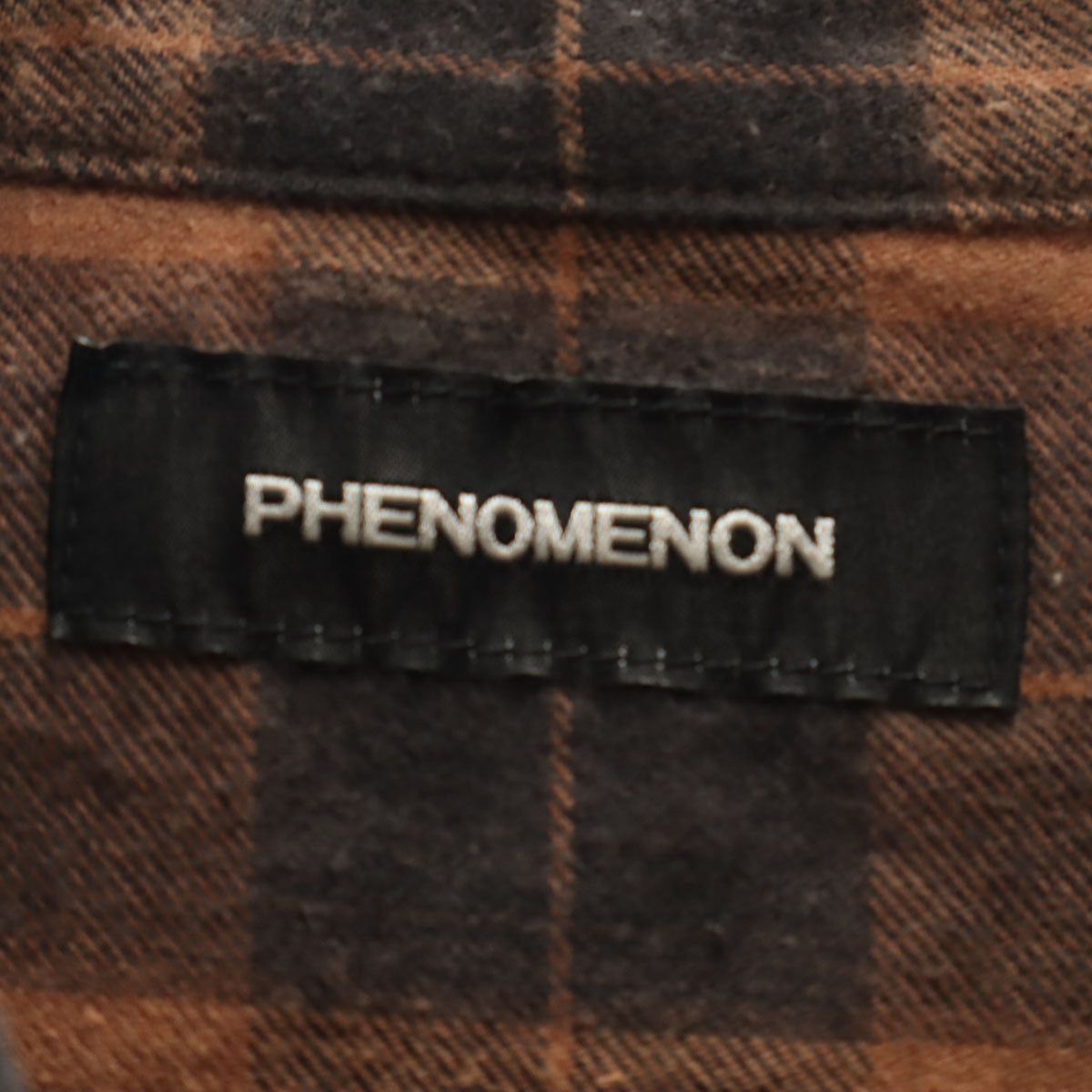 PHENOMENON フェノメノン 日本製 チェック柄 長袖 コットンシャツ L オレンジ系 メンズ