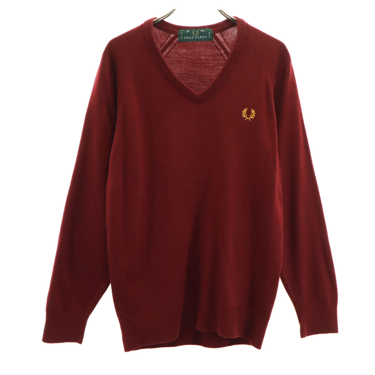 FRED PERRY フレッドペリー イングランド製 長袖 Vネック ニット 36 レッド系 メンズ