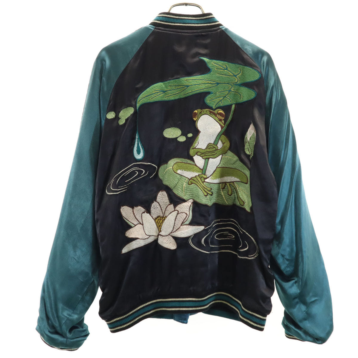 花旅楽団 ハナタビガクダン バック カエル刺繍 スカジャン L ブラック系 和柄 メンズ