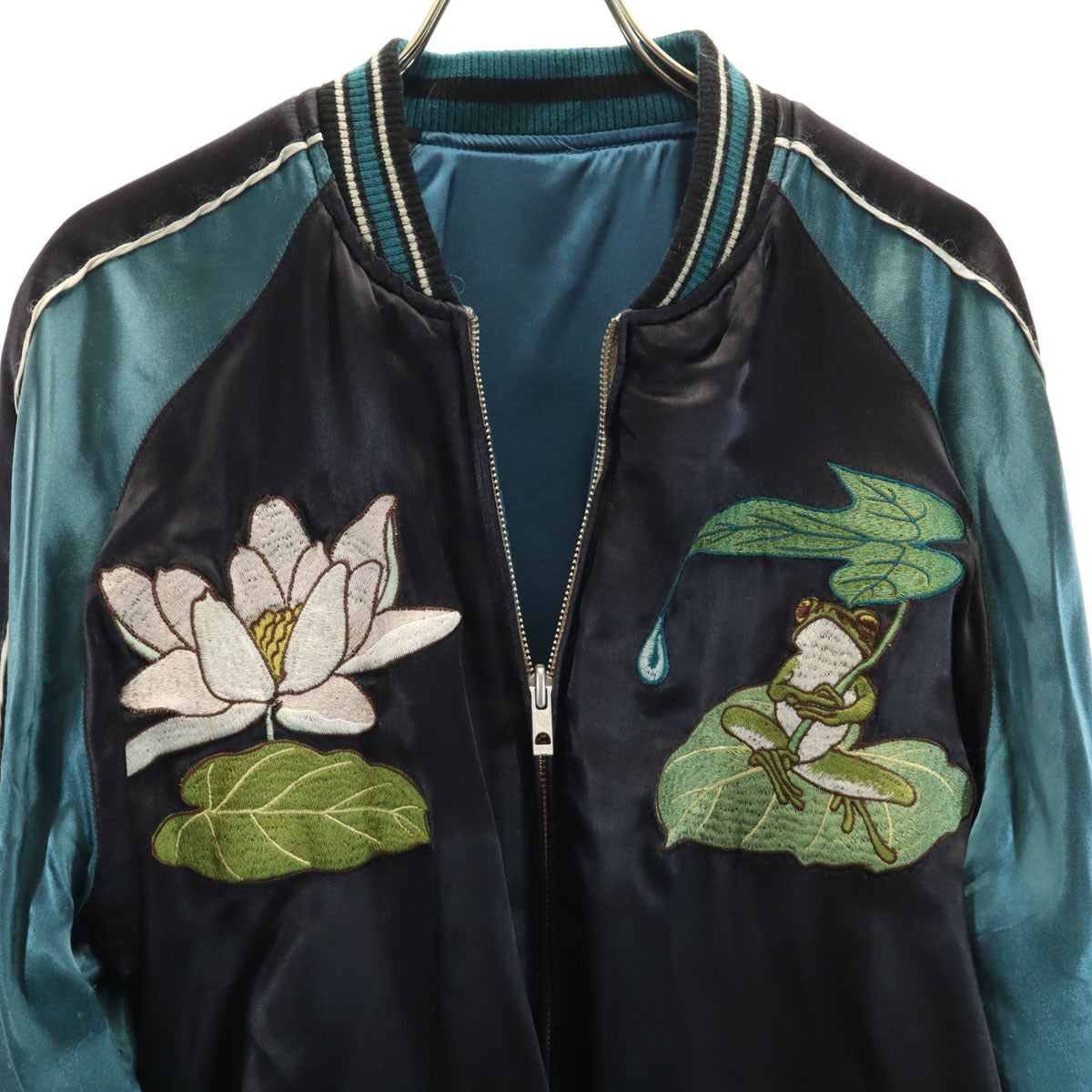 花旅楽団 ハナタビガクダン バック カエル刺繍 スカジャン L ブラック系 和柄 メンズ