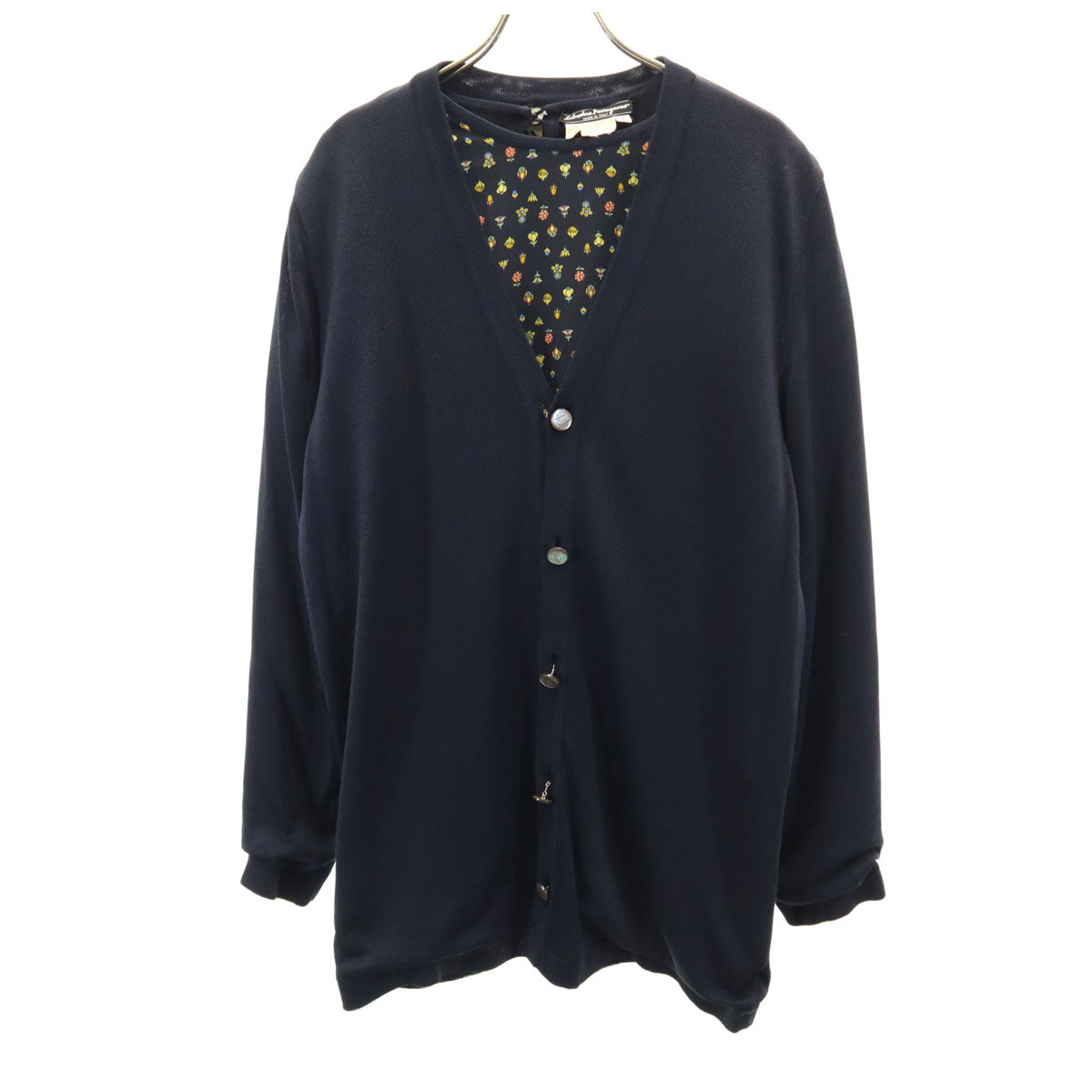 SalvatoreFerragamo サルバトーレフェラガモ 90s イタリア製 シルクブレンド オールド 長袖 アンサンブル S ネイビー系 レディース