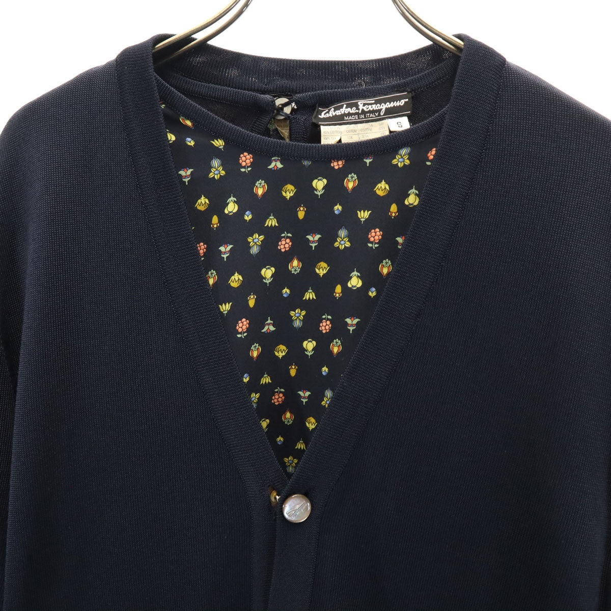 SalvatoreFerragamo サルバトーレフェラガモ 90s イタリア製 シルクブレンド オールド 長袖 アンサンブル S ネイビー系 レディース