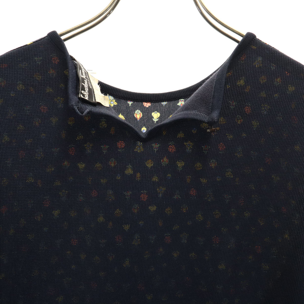 SalvatoreFerragamo サルバトーレフェラガモ 90s イタリア製 シルクブレンド オールド 長袖 アンサンブル S ネイビー系 レディース