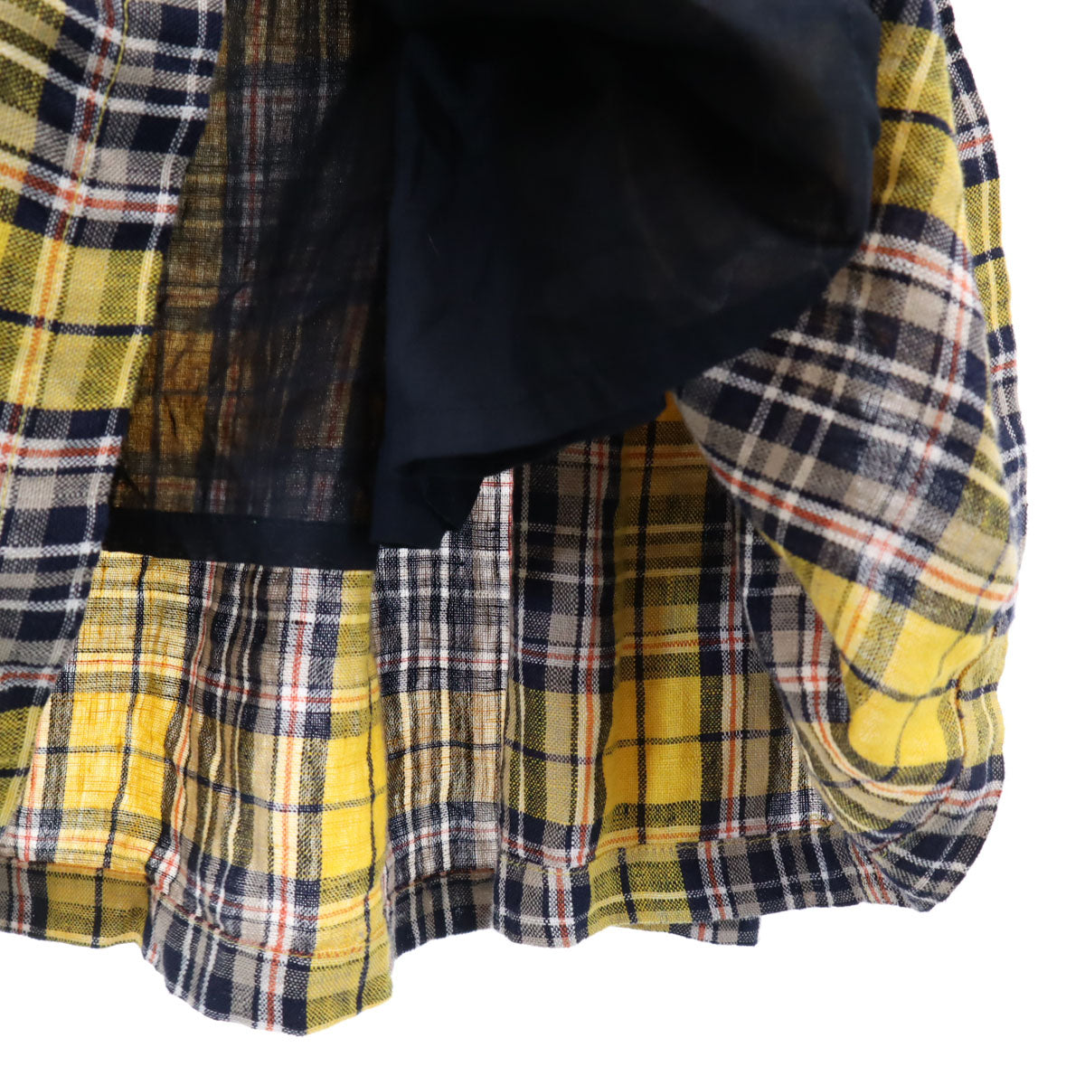 ICHI Antiquite's イチアンティークス 日本製 タータンチェック柄 長袖 リネンシャツ 上下 セットアップ イエロー レディース