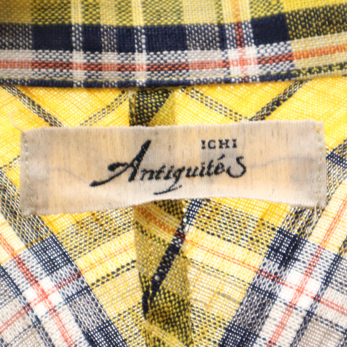 ICHI Antiquite's イチアンティークス 日本製 タータンチェック柄 長袖 リネンシャツ 上下 セットアップ イエロー レディース