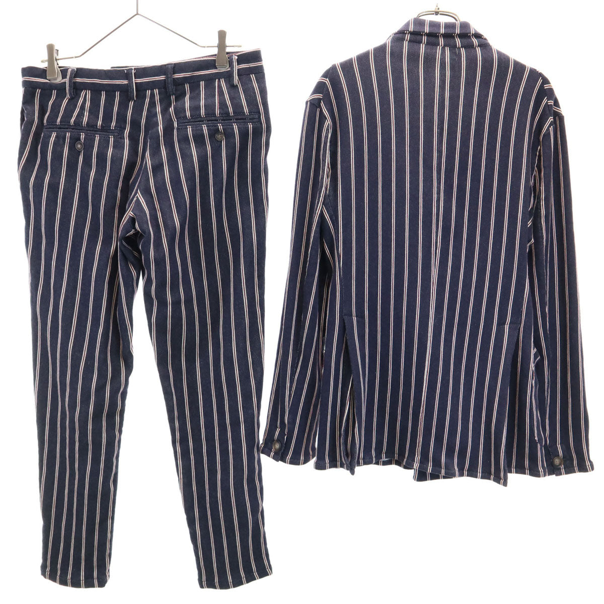 RICORZO リコルゾ 日本製 ストライプ柄 スウェット ダブル スーツ 上下 セットアップ 32 ネイビー カジュアル メンズ