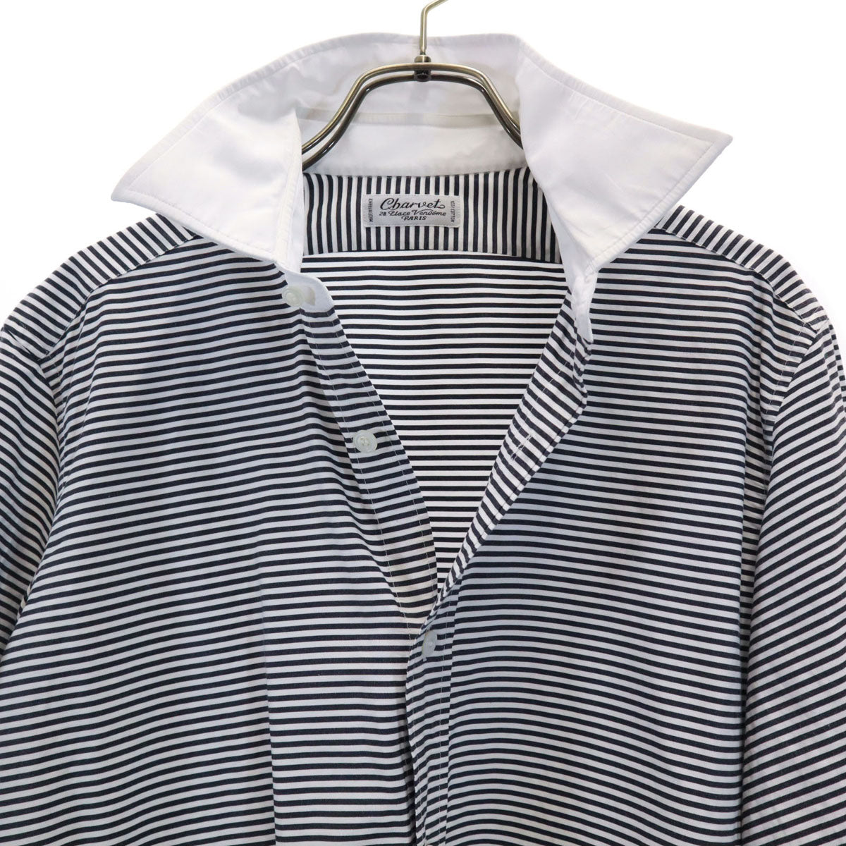 Charvet シャルベ フランス製 ボーダー柄 長袖 シャツ ホワイト系 メンズ