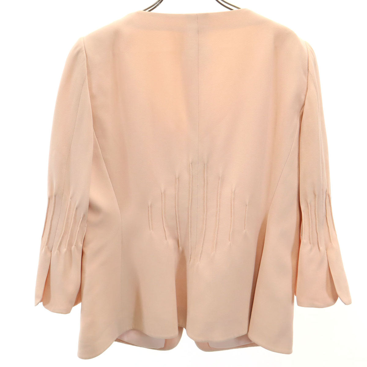 ARMANI アルマーニ イタリア製 シルク100% 7分袖 ノーカラージャケット 44 ピンク COLLEZIONI レディース