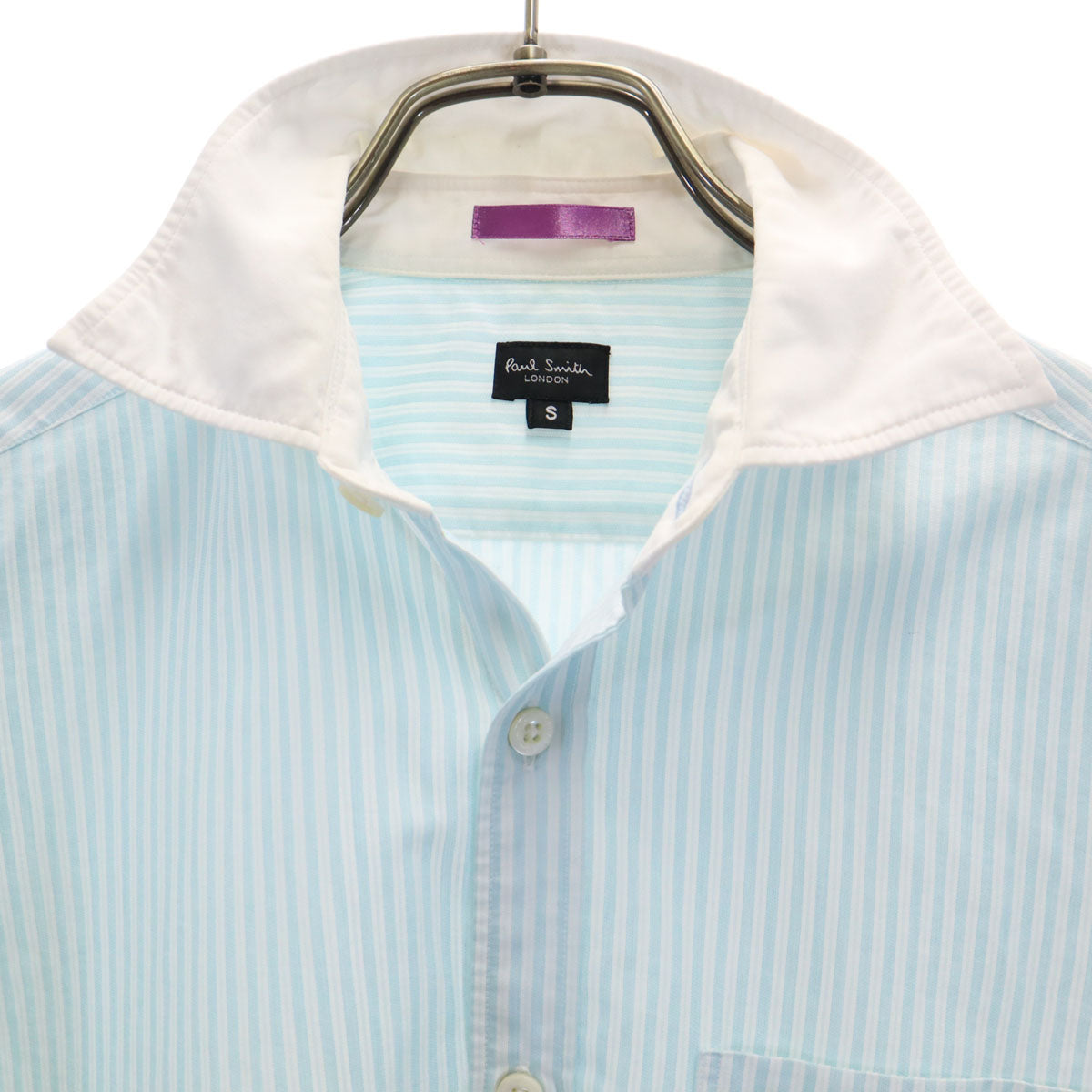 Paul Smith LONDON ポールスミスロンドン 日本製 ストライプ柄 長袖 コットンシャツ S 水色 メンズ