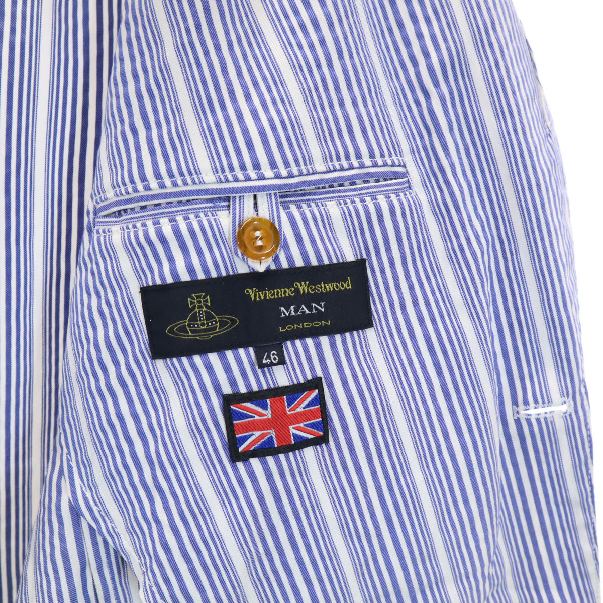 Vivienne WestwoodMAN ヴィヴィアンウエストウッドマン イタリア製 ストライプ柄 長袖 テーラードジャケット 46 ネイビー アンコン メンズ