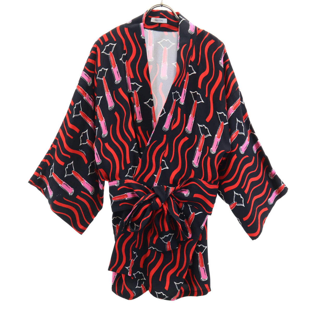 VALENTINO ヴァレンティノ 日本製 総柄 7分袖 カーディガン ブラック メンズ