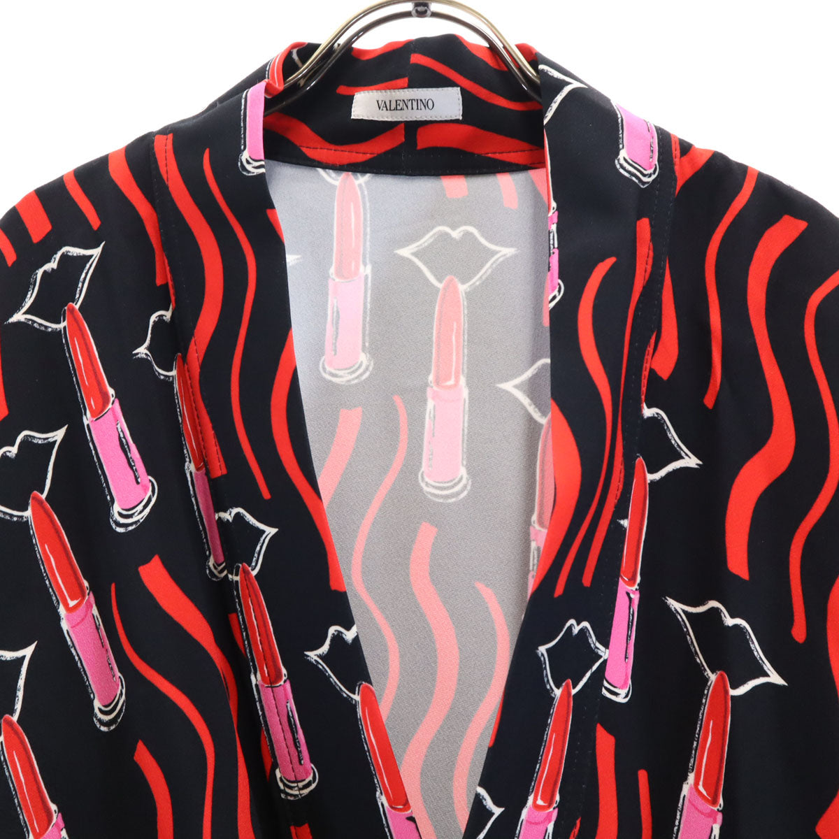 VALENTINO ヴァレンティノ 日本製 総柄 7分袖 カーディガン ブラック メンズ