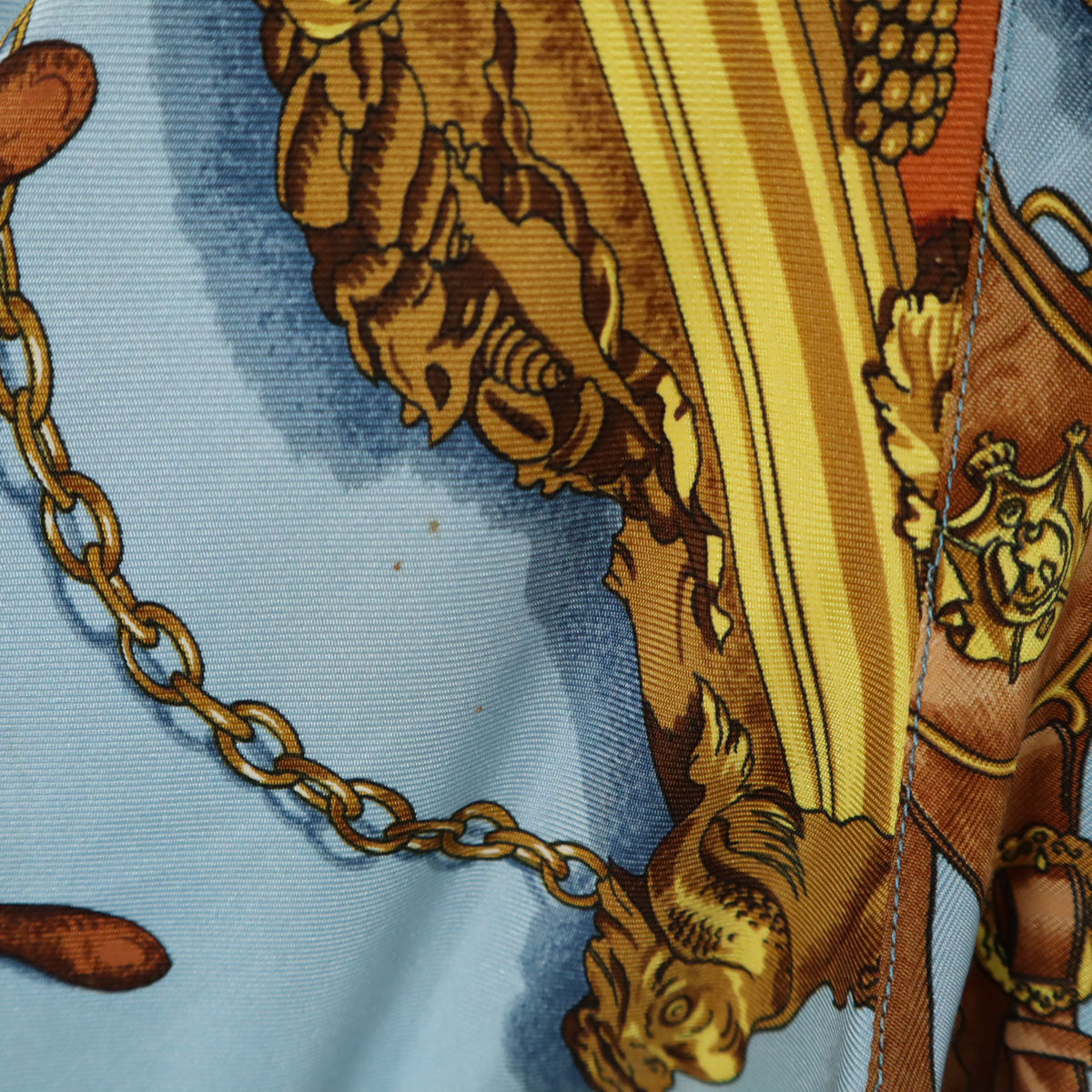 HERMES エルメス フランス製 シルク 総柄 長袖 シャツ 40 水色 レディース