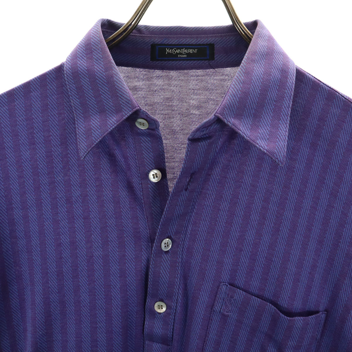 YVES SAINT LAURENT イヴサンローラン 90s オールド ストライプ柄 長袖 ポロシャツ パープル メンズ