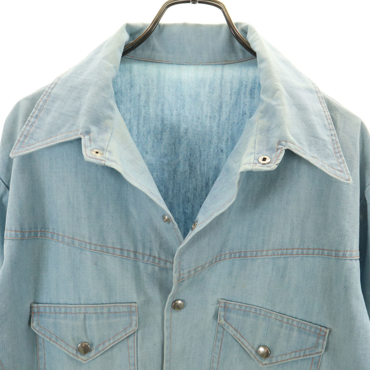 70s 80s ヴィンテージ シャンブレー シャツジャケット アイスブルー メンズ