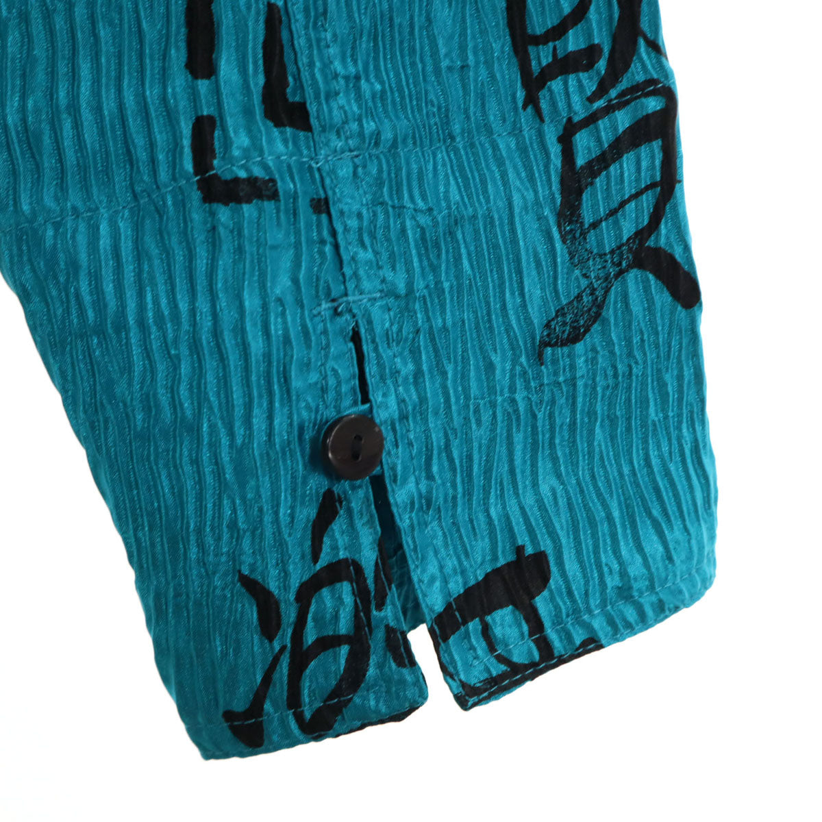 CHICO'S チコズ 漢字柄 長袖 プリーツ シャツ 2 水色 レディース