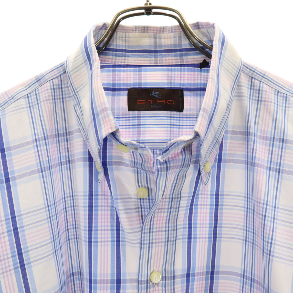 ETRO エトロ イタリア製 チェック柄 長袖 ボタンダウンシャツ 43 ホワイト 他 メンズ