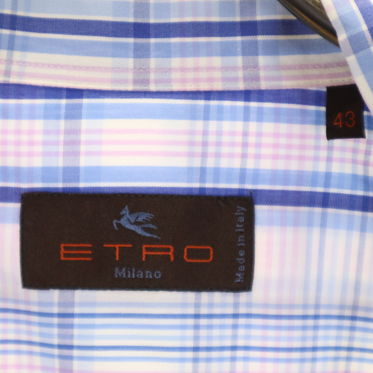 ETRO エトロ イタリア製 チェック柄 長袖 ボタンダウンシャツ 43 ホワイト 他 メンズ