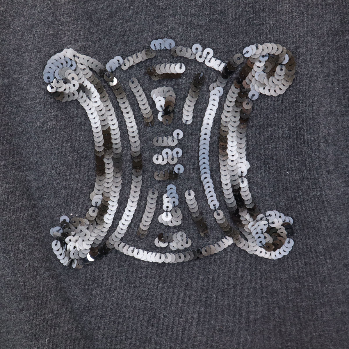 CELINE セリーヌ ポルトガル製 スパンコールロゴ 半袖 Tシャツ L チャコールグレー レディース