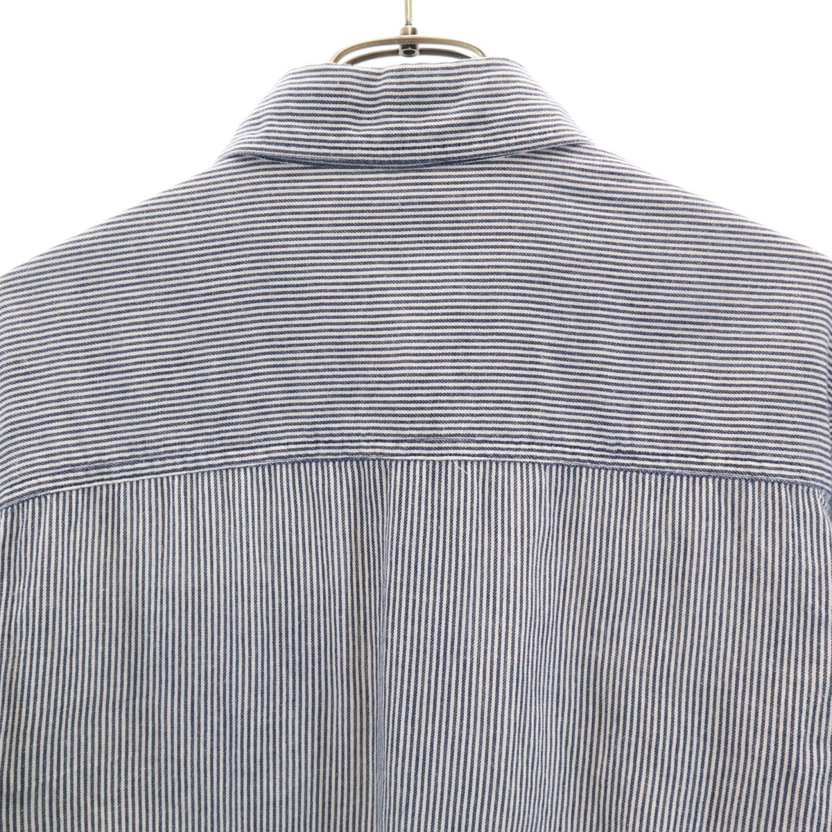 STUSSY ステューシー リネンブレンド ヒッコリーストライプ 長袖 シャツ M ネイビー メンズ