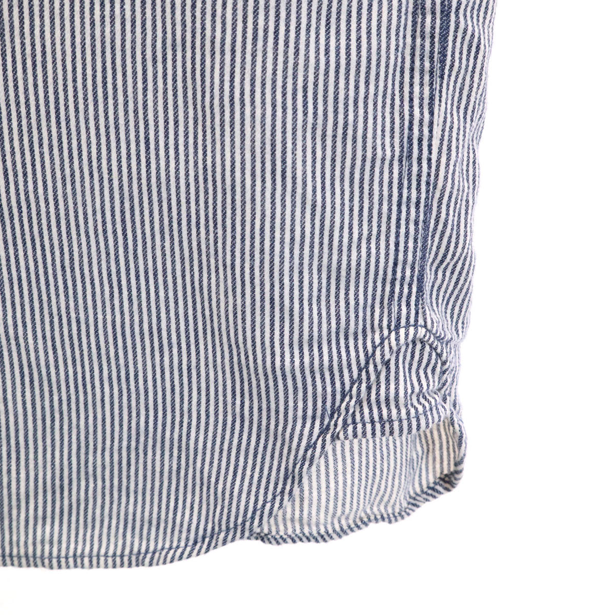 STUSSY ステューシー リネンブレンド ヒッコリーストライプ 長袖 シャツ M ネイビー メンズ