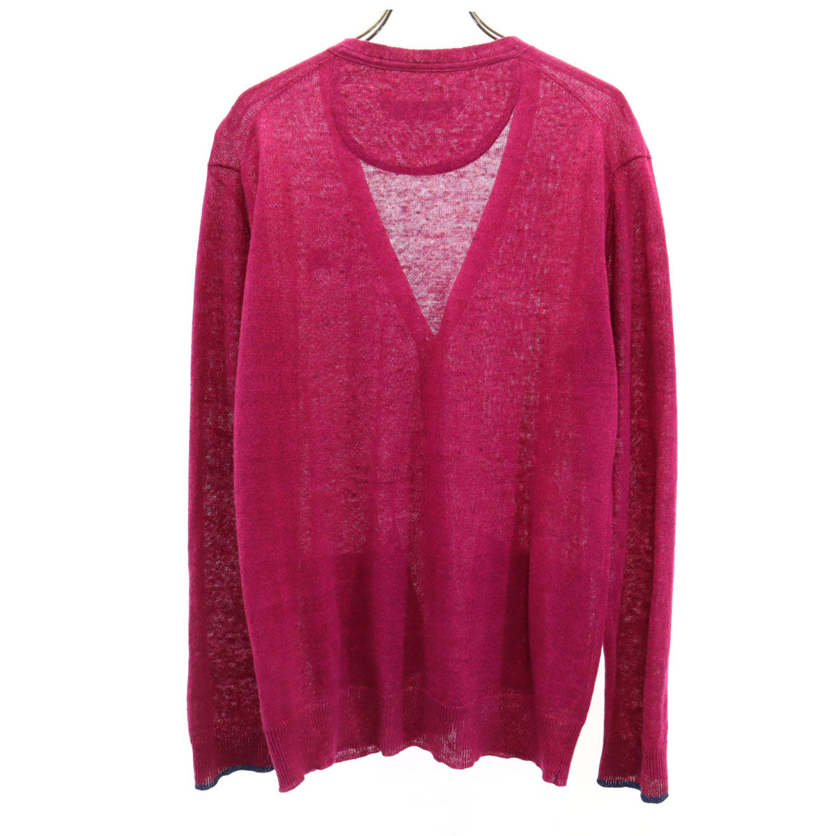 BURBERRY BLACK LABEL バーバリーブラックレーベル リネン 長袖 Vネック ニットカーディガン 2 マゼンタ 三陽商会 メンズ