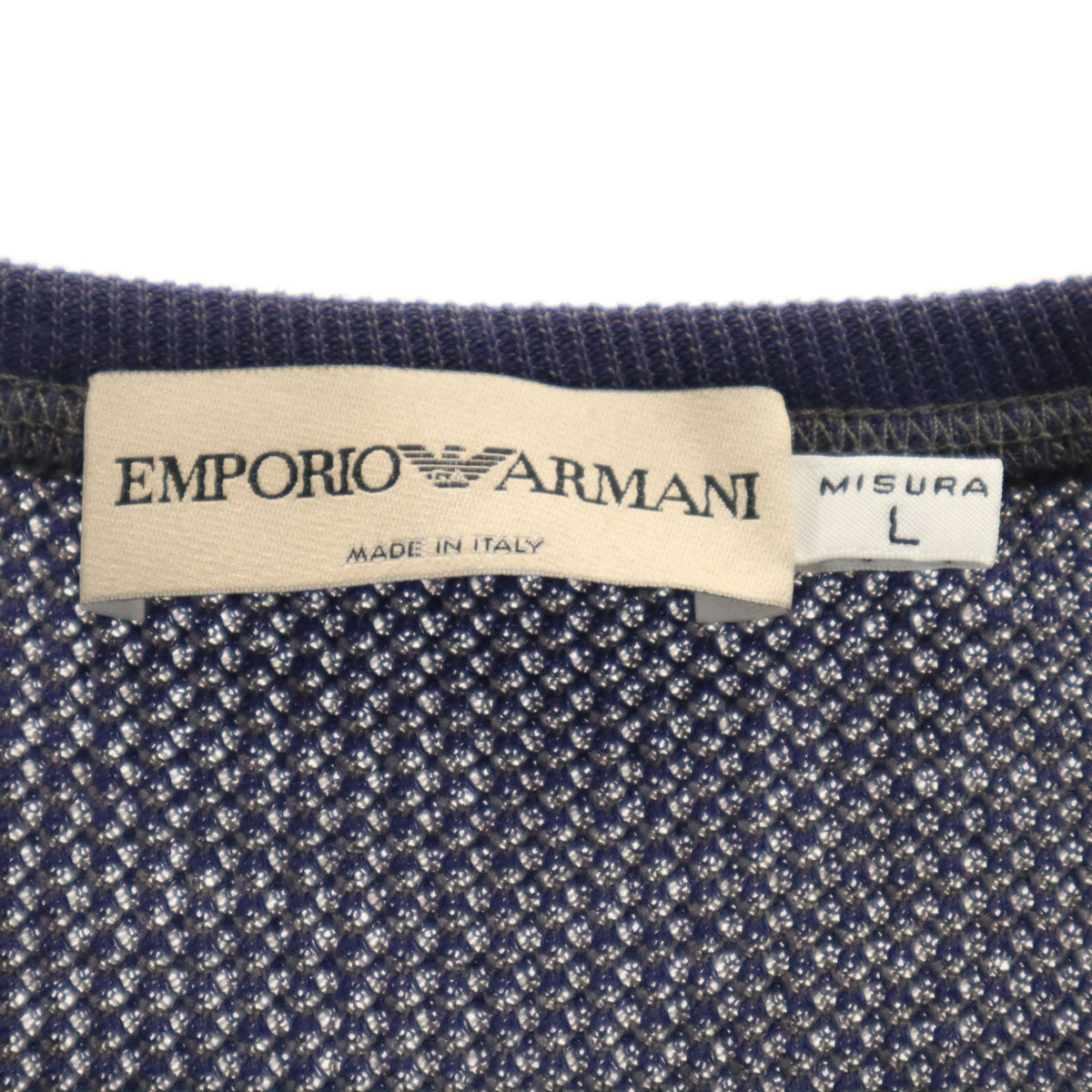 Emporio Armani エンポリオアルマーニ イタリア製 5分袖 Vネック Tシャツ L ネイビー ワッフル地 メンズ