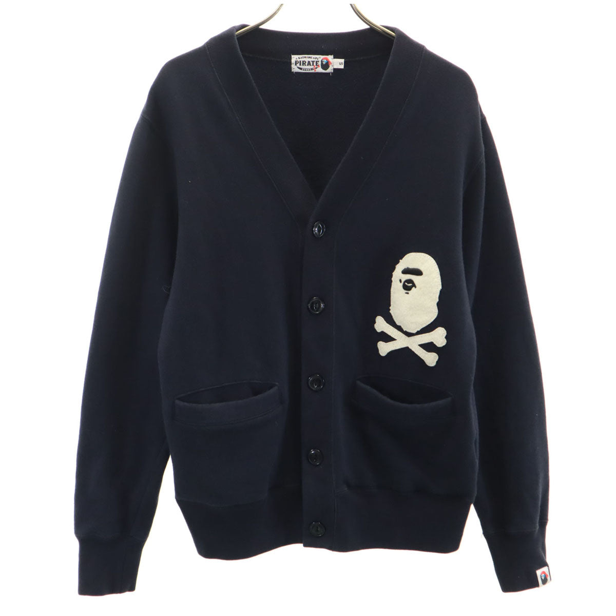 A BATHING APE アベイシングエイプ 長袖 Vネック スウェット カーディガン S ネイビー PIRATE STORE 裏起毛 メンズ