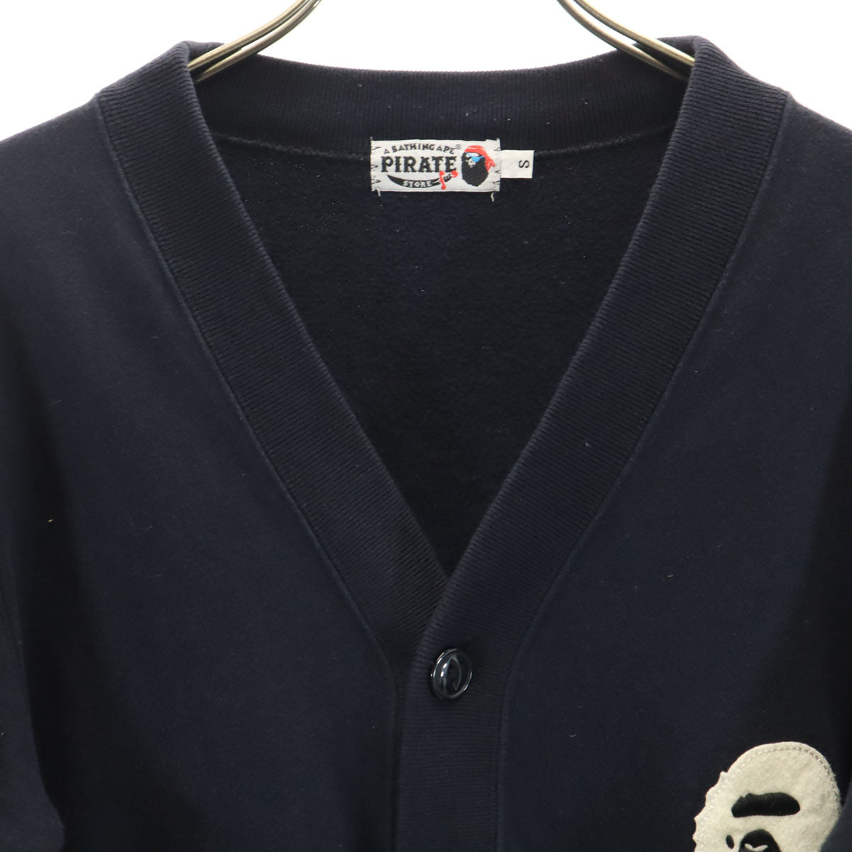 A BATHING APE アベイシングエイプ 長袖 Vネック スウェット カーディガン S ネイビー PIRATE STORE 裏起毛 メンズ