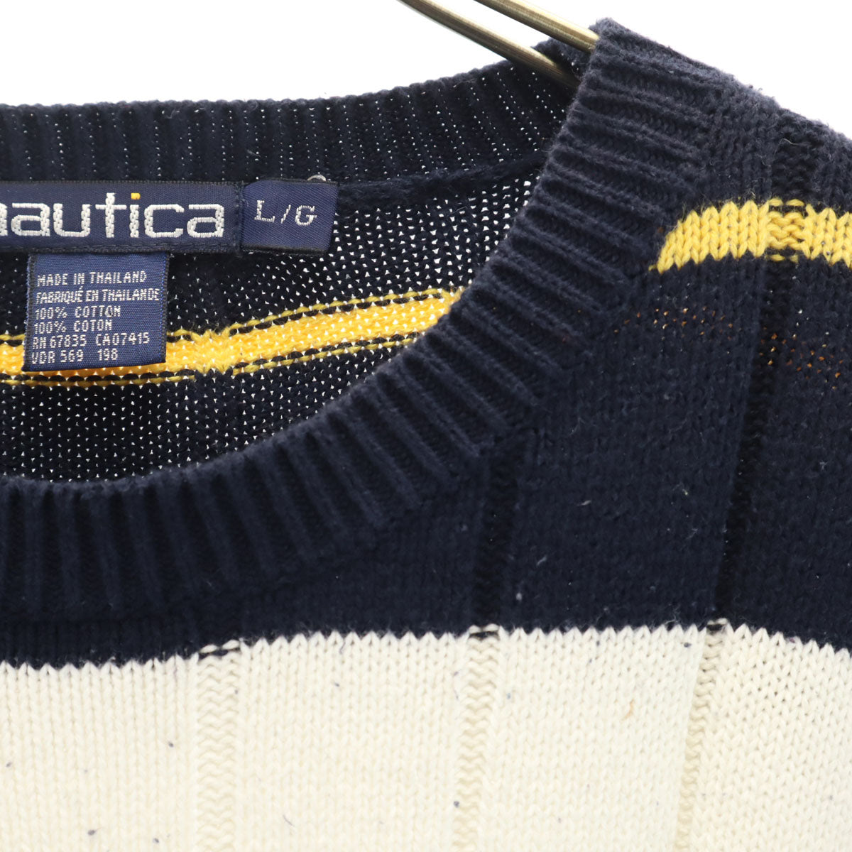NAUTICA ノーティカ 90s オールド ボーダー柄 長袖 セーター L ネイビー系 コットンニット メンズ