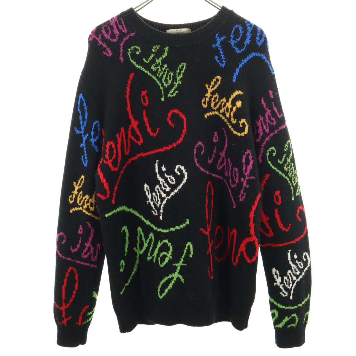 FENDI フェンディ イタリア製 総柄 長袖 セーター 48 ブラック系 ニット メンズ