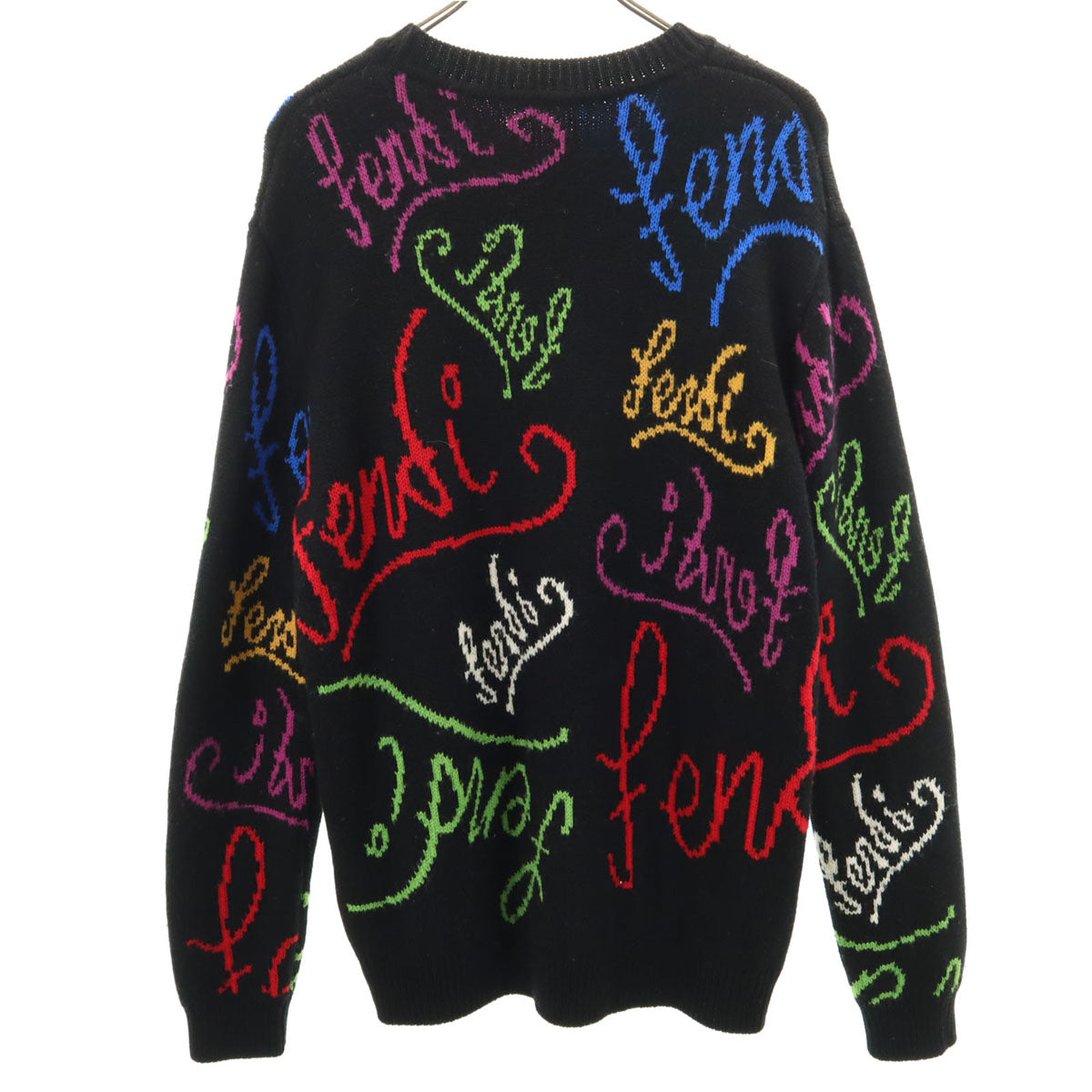 FENDI フェンディ イタリア製 総柄 長袖 セーター 48 ブラック系 ニット メンズ